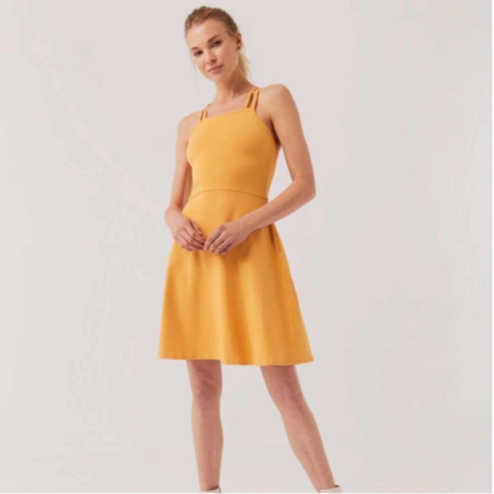 Pact Organic Cotton Tuscan Sun yellow Fit & Flare Strappy Dress Size L